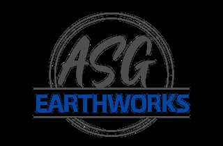 ASG Earthworks logo with circular design and blue text on black background